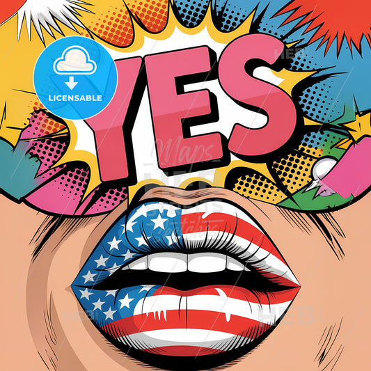 Vibrant Pop Art Affirmation: Bold 'YES' with Patriotic Glamour