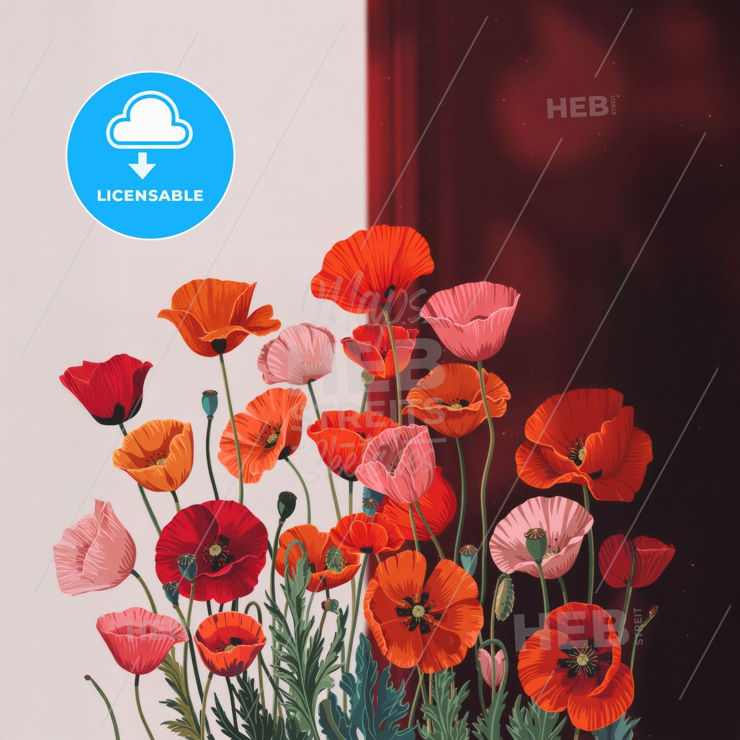 Vibrant Poppy Symphony: Striking Bloom Photography with Bold Background Contrast