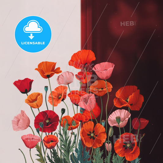 Vibrant Poppy Symphony: Striking Bloom Photography with Bold Background Contrast