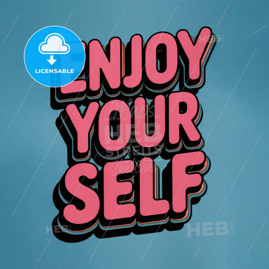 Vibrant Retro 1970s Typography Print: 3D ENJOY YOUR SELF in Bold Rainbow Colors