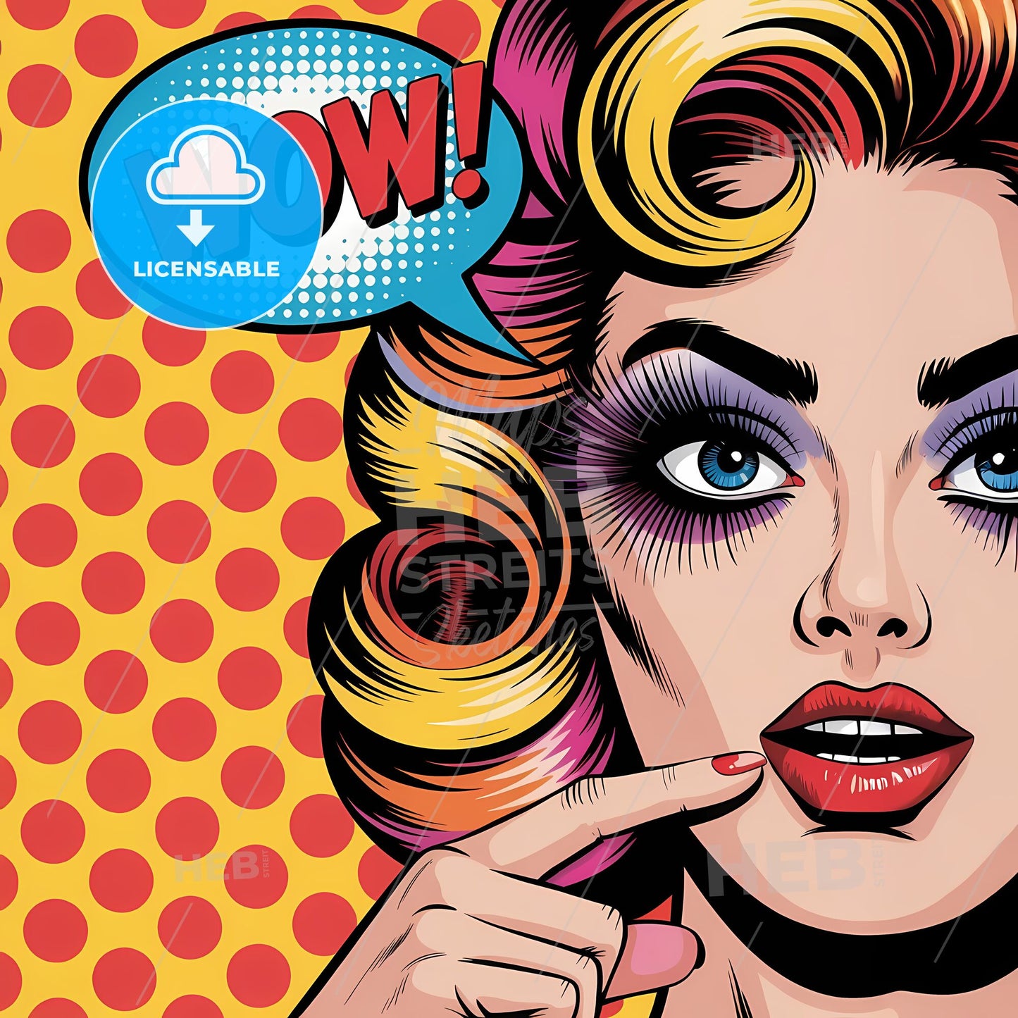 Vibrant Retro Pop Art: Glamorous Femme in Bold Color Fusion