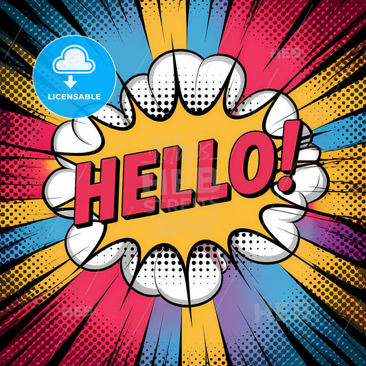 Vibrant Retro Pop Art Speech Bubble - Bold Hello in Hot Pink & Bright Yellow