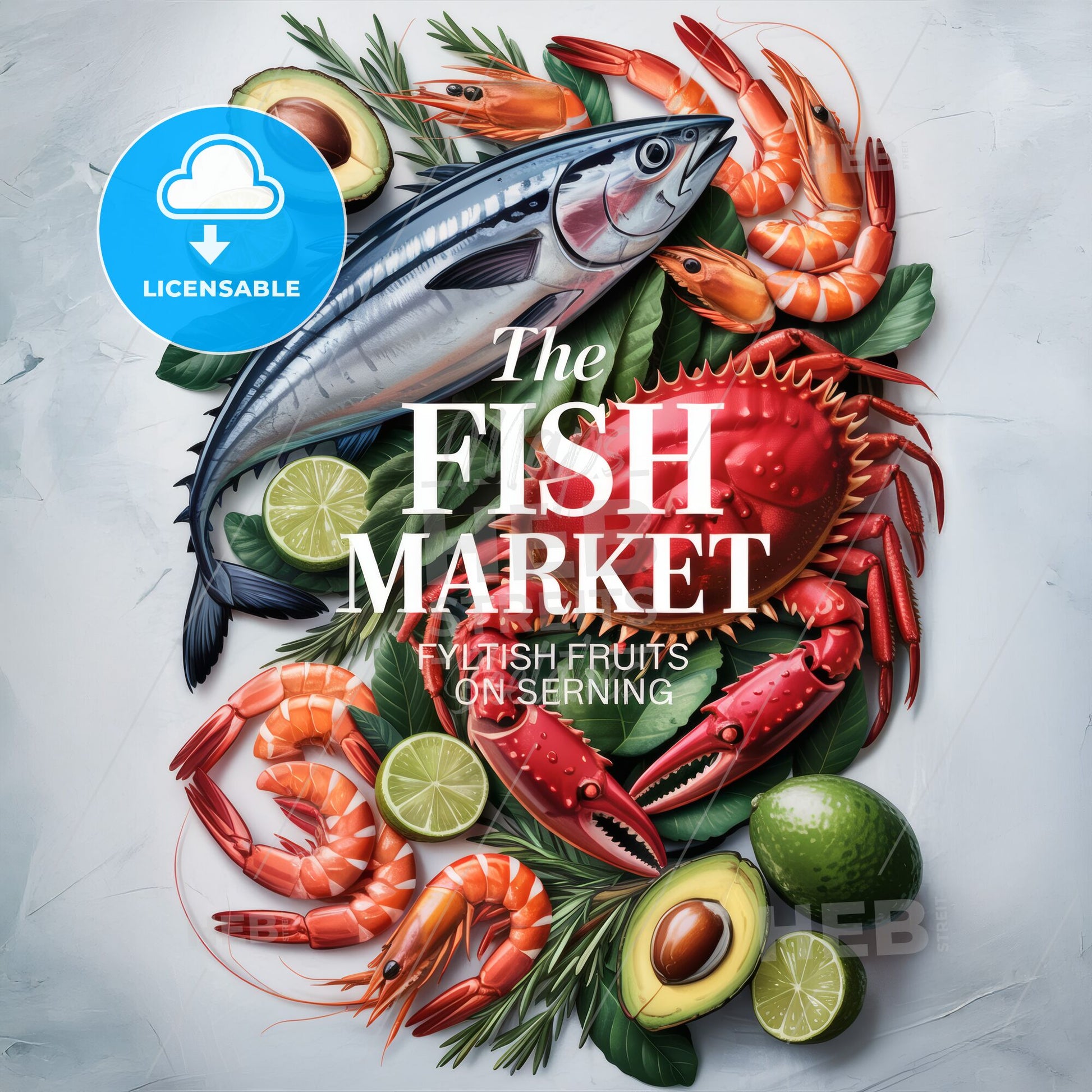 Vibrant Seafood Symphony: Elegant Cookbook Cover Print for Culinary Enthusiasts