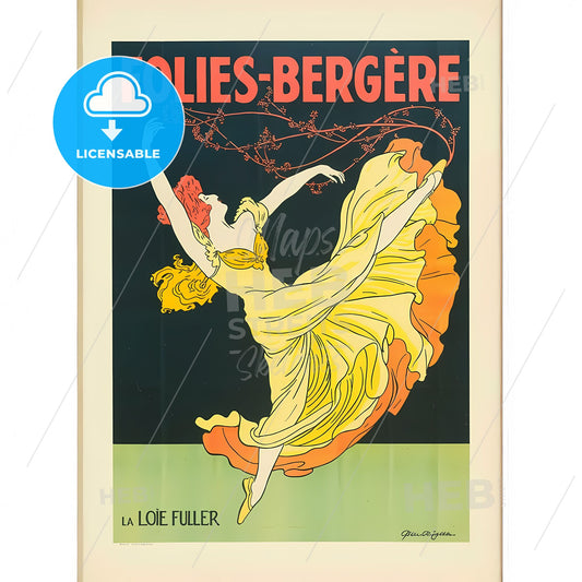 Vibrant Vintage Folies-Bergère Dancer Poster: A Captivating Art Nouveau Delight