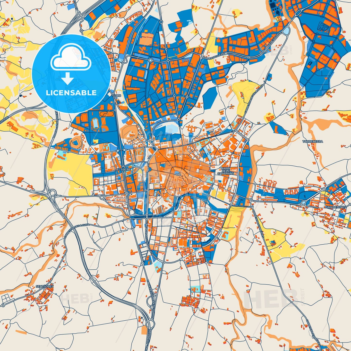 Colorful Vic Street Map with Labels and Buildings