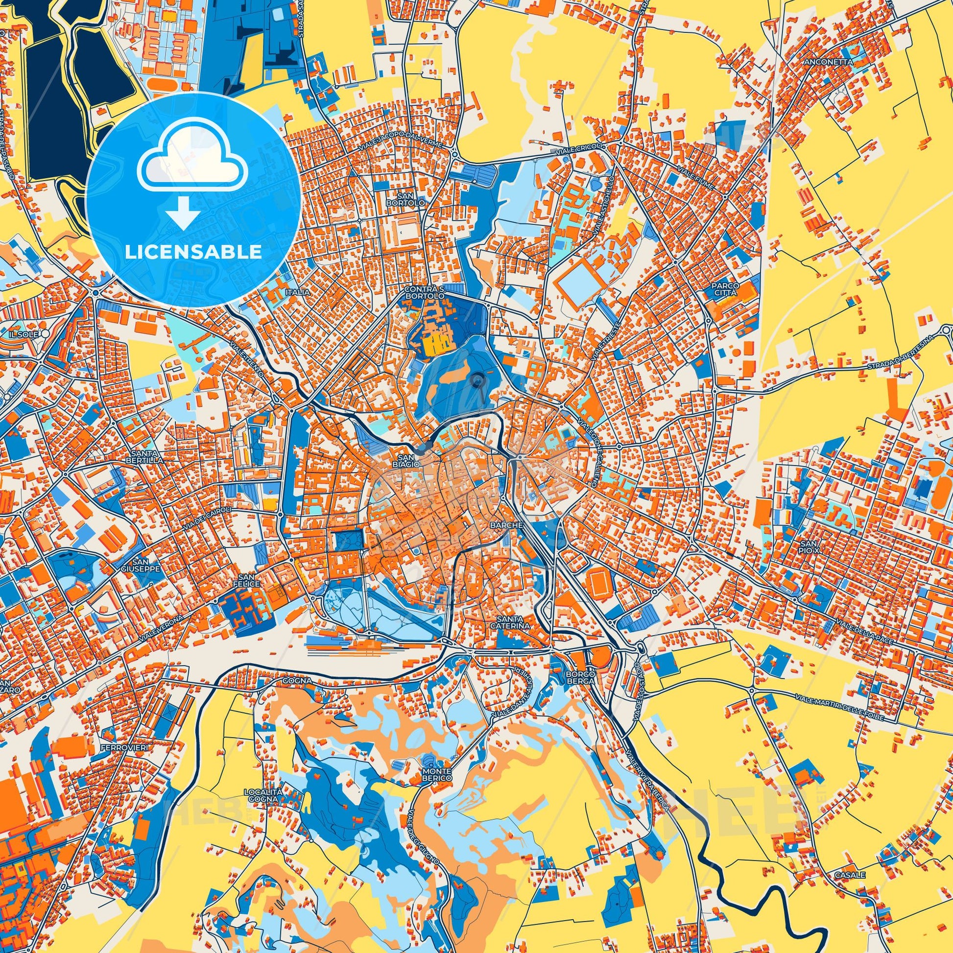 Colorful Vicenza Street Map with Labels and Buildings