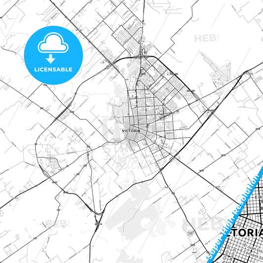 Victoria, Texas light map with streetnames, citynames and districts