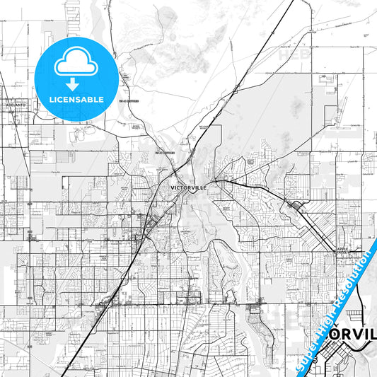 Victorville, California light map with streetnames, citynames and districts