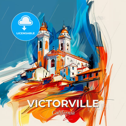 Vibrant Victorville, California - A Painting Of A Church - Square format print template