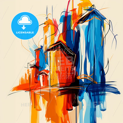 Vibrant Victorville, California - A Painting Of Buildings And Buildings