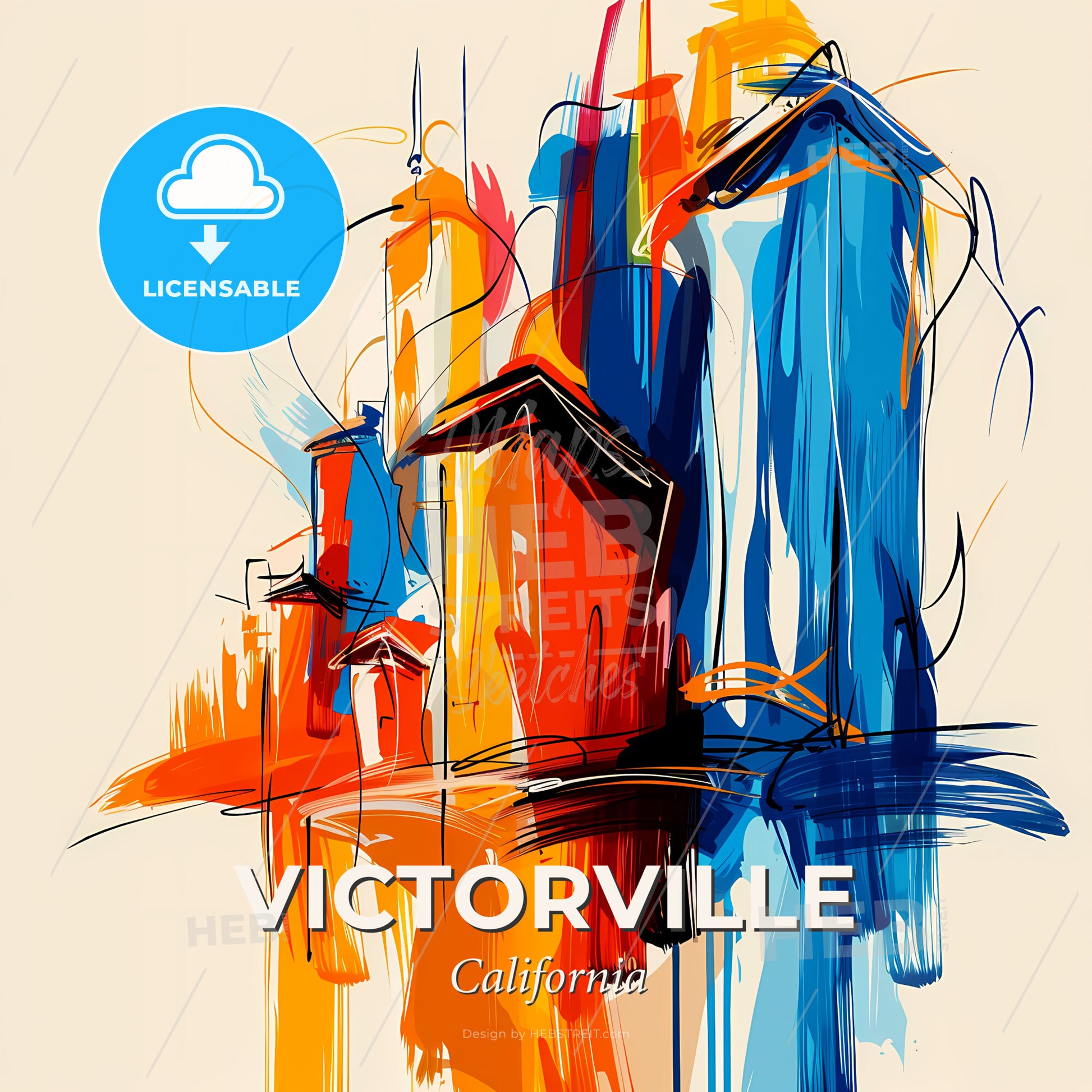 Vibrant Victorville, California - A Painting Of Buildings And Buildings - Square format print template