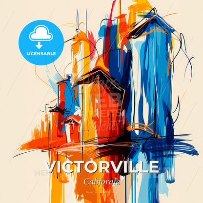 Vibrant Victorville, California - A Painting Of Buildings And Buildings - Square format print template