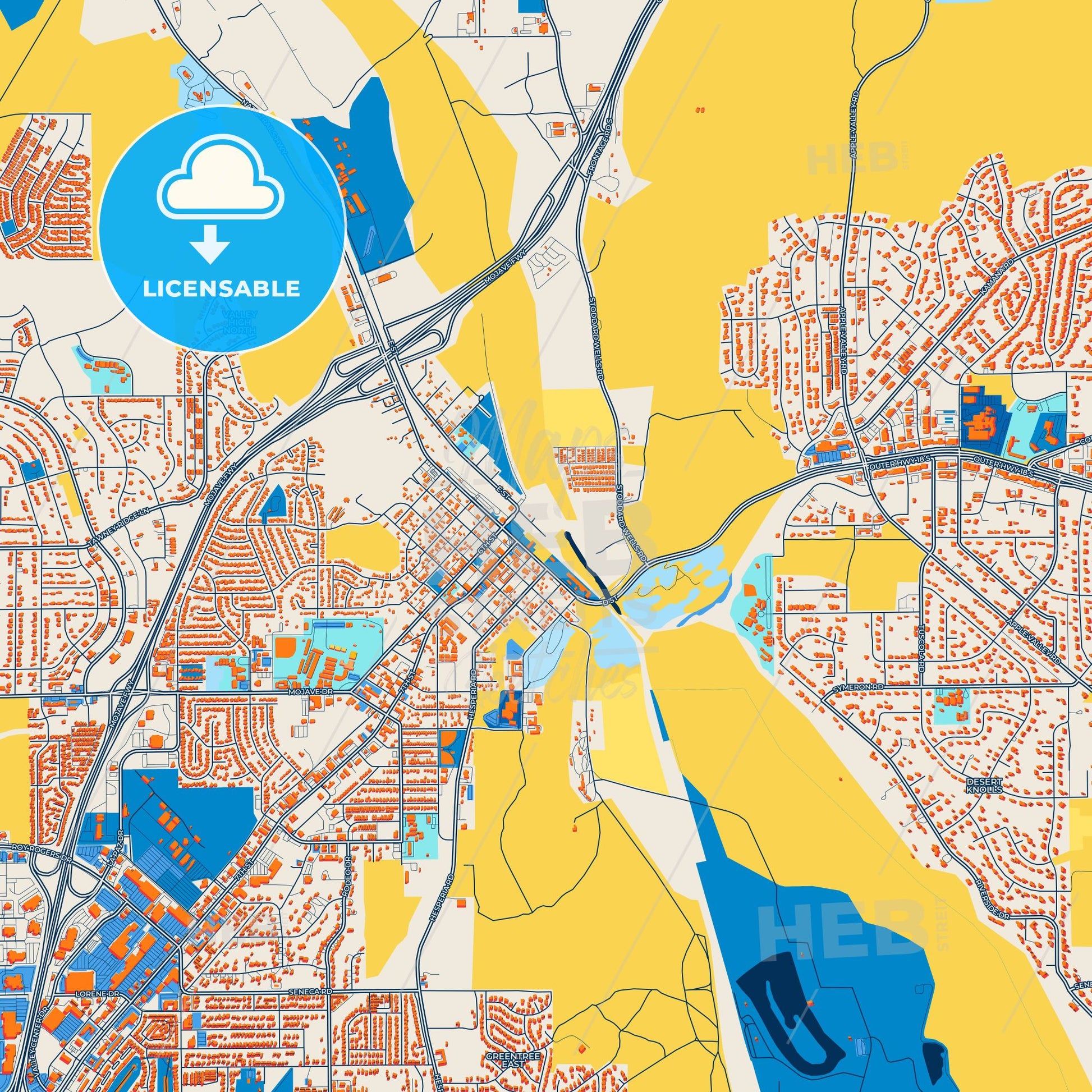 Colorful Victorville Street Map with Labels and Buildings