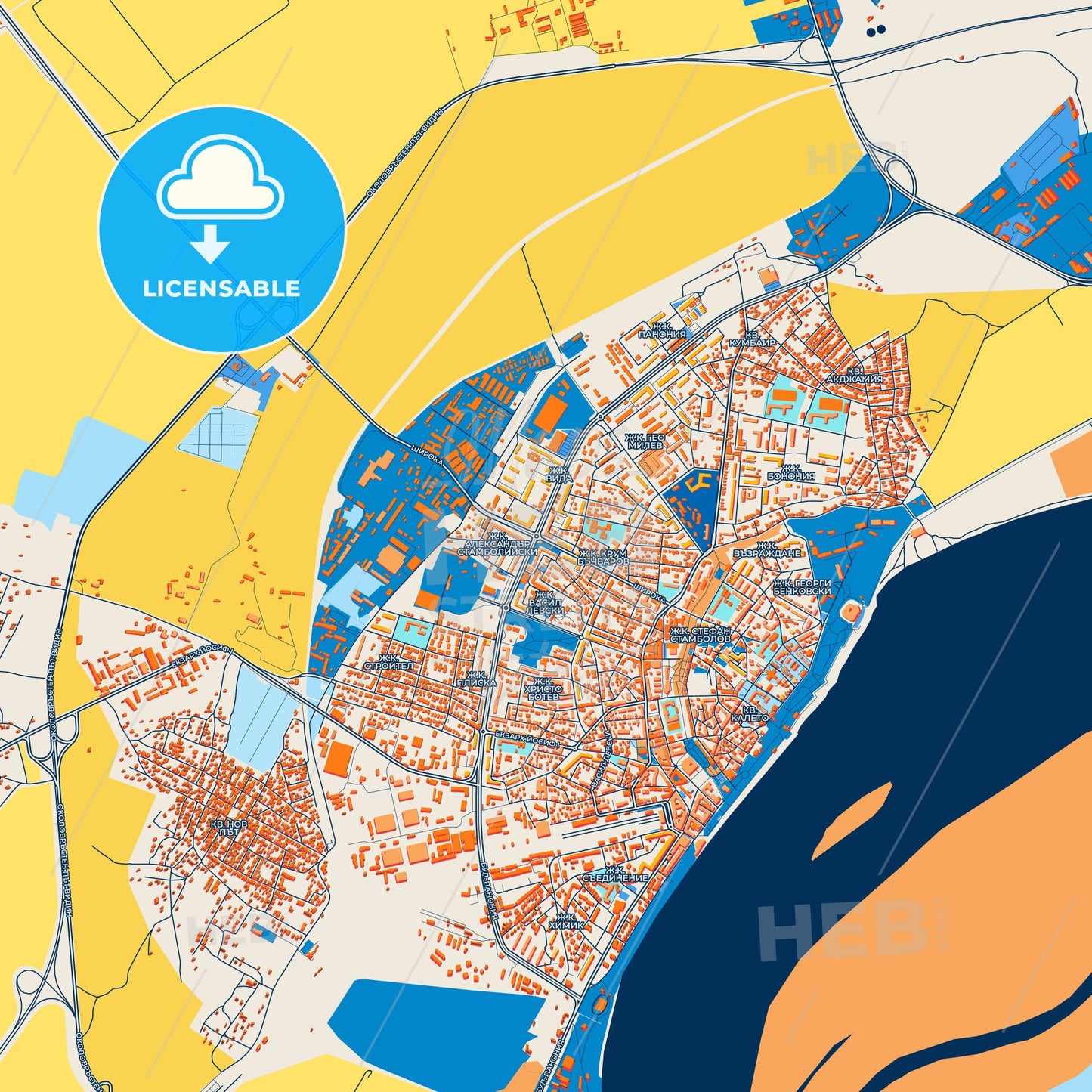 Colorful Vidin Street Map with Labels and Buildings