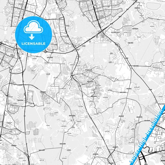 Vidnoye, Russia light map with streetnames, citynames and districts