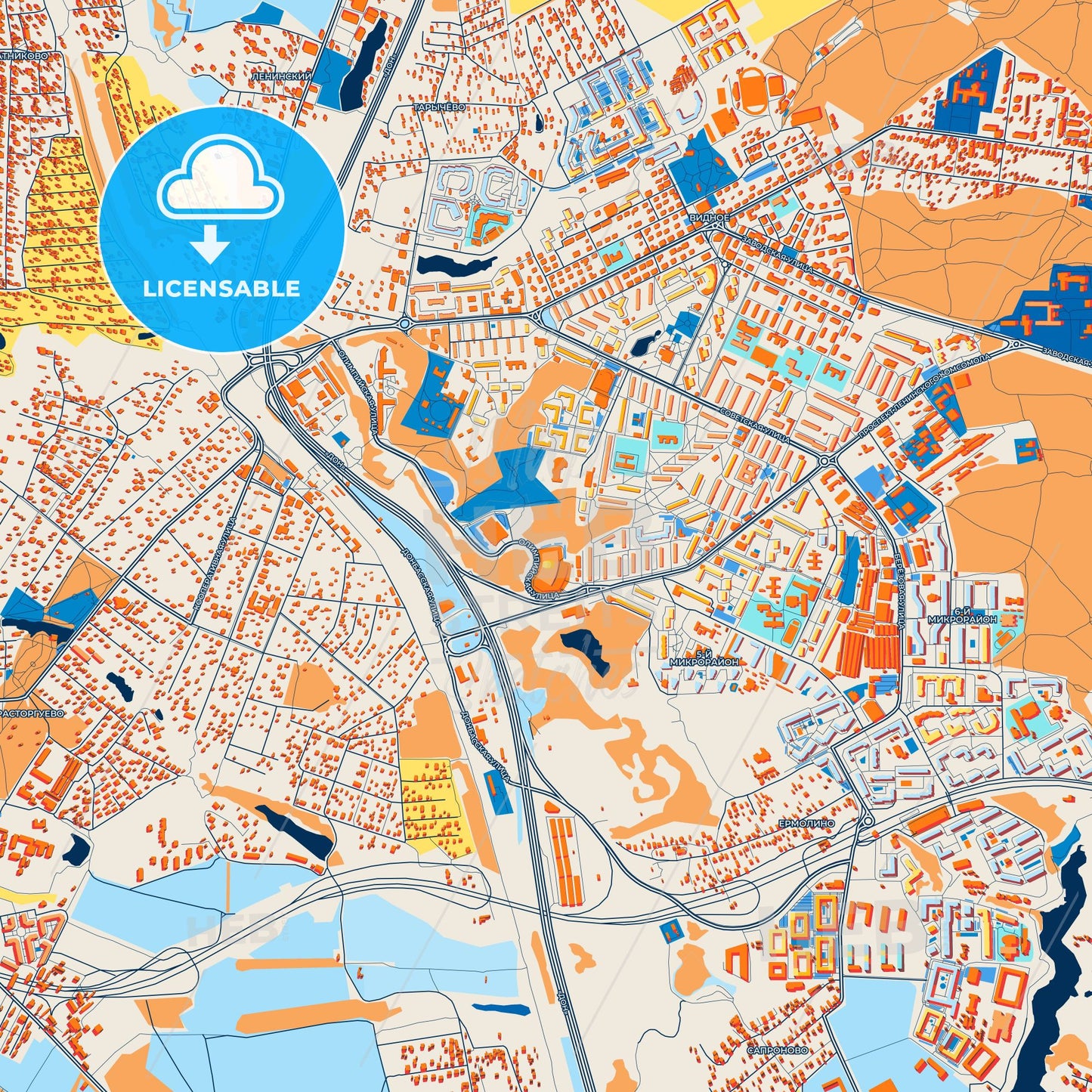 Colorful Vidnoye Street Map with Labels and Buildings