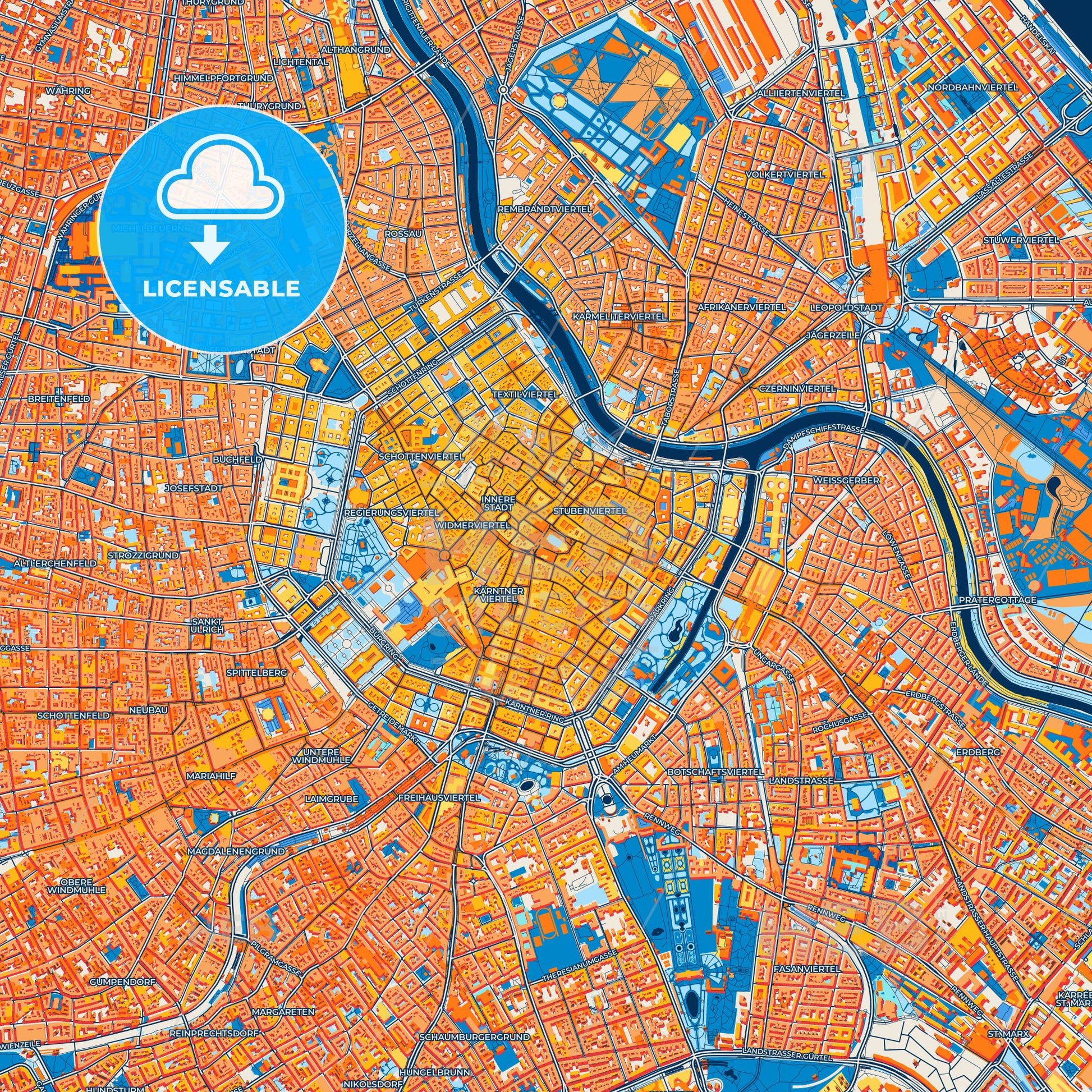 Colorful Vienna Street Map with Labels and Buildings
