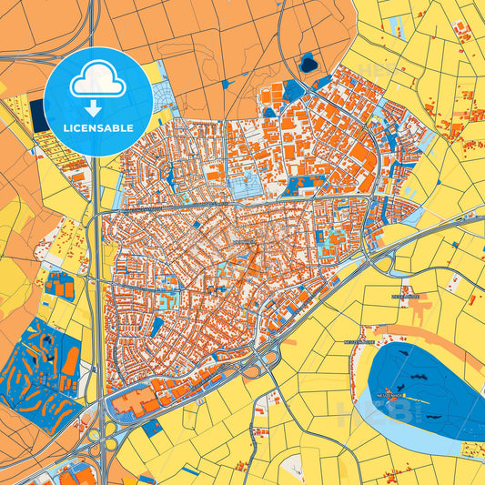 Colorful Viernheim Street Map with Labels and Buildings