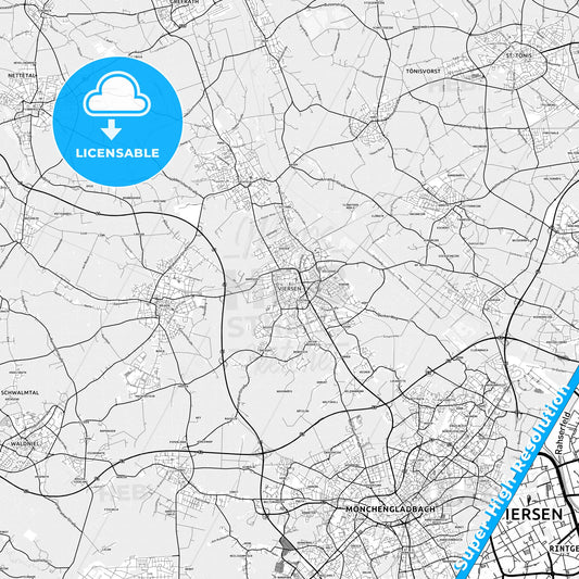 Viersen, Germany light map with streetnames, citynames and districts