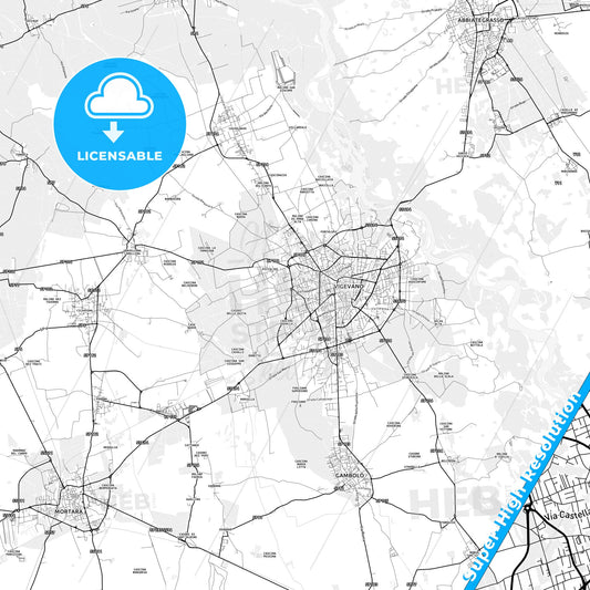 Vigevano, Italy light map with streetnames, citynames and districts