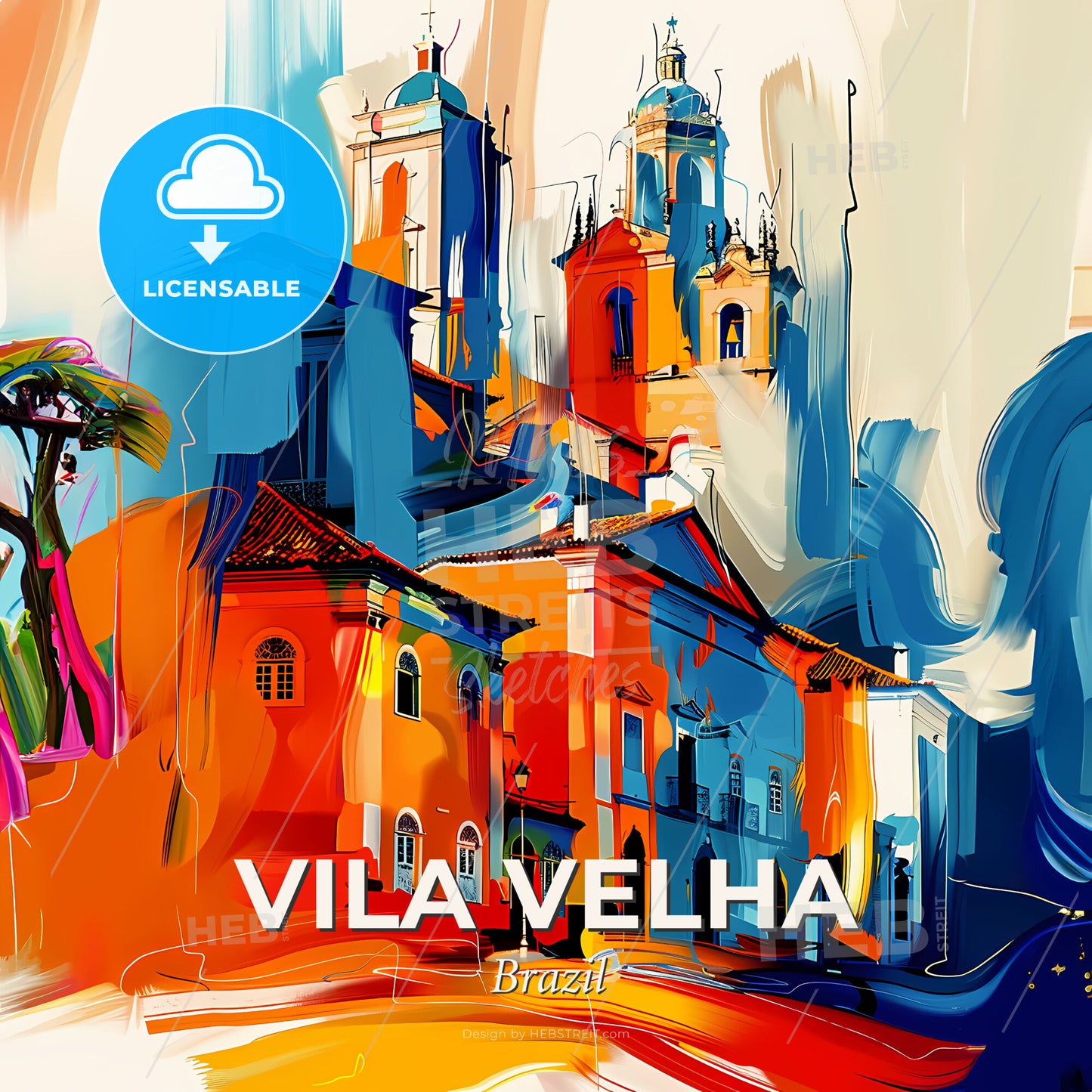 Vibrant Vila Velha, Brazil - A Colorful Painting Of A Building - Square format print template