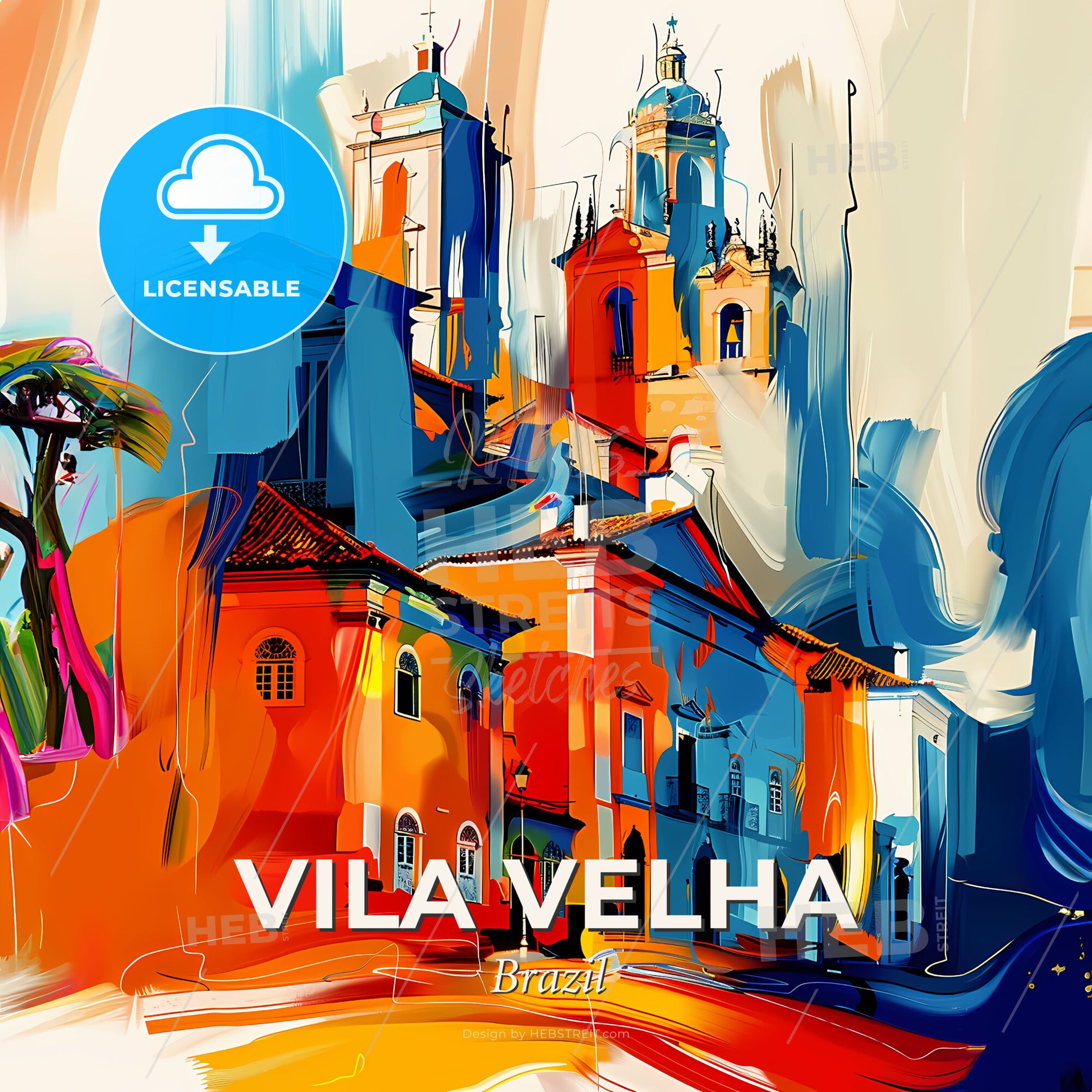 Vibrant Vila Velha, Brazil - A Colorful Painting Of A Building - Square format print template