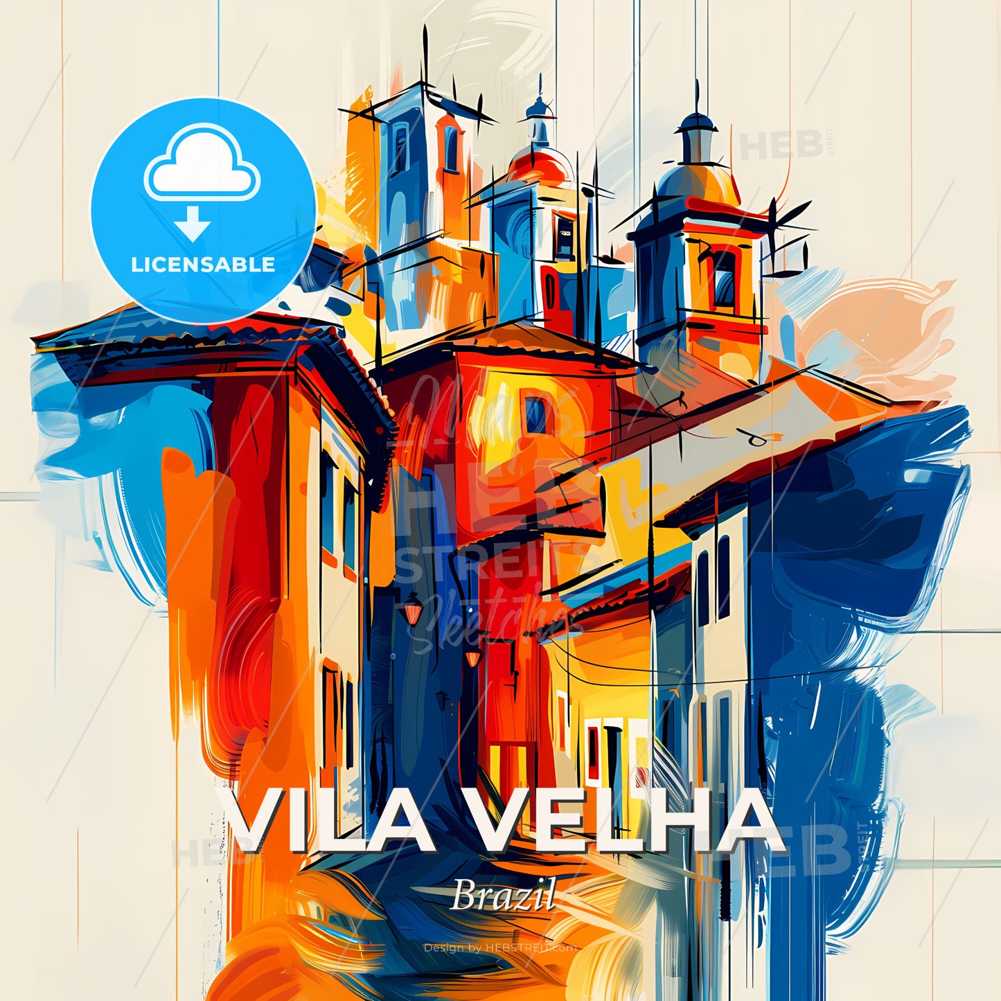 Vibrant Vila Velha, Brazil - A Colorful Painting Of Buildings - Square format print template