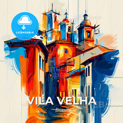 Vibrant Vila Velha, Brazil - A Colorful Painting Of Buildings - Square format print template