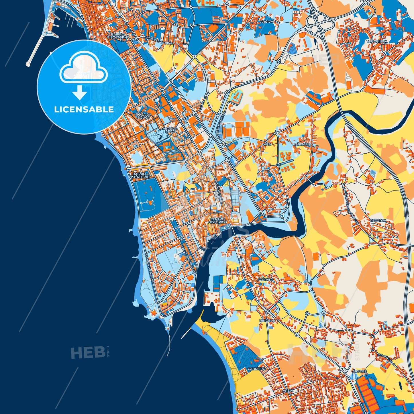 Colorful Vila do Conde Street Map with Labels and Buildings