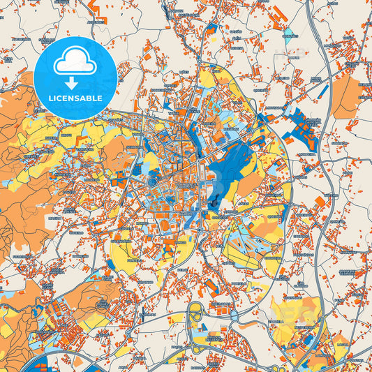 Colorful Vila Nova de Famalicão Street Map with Labels and Buildings