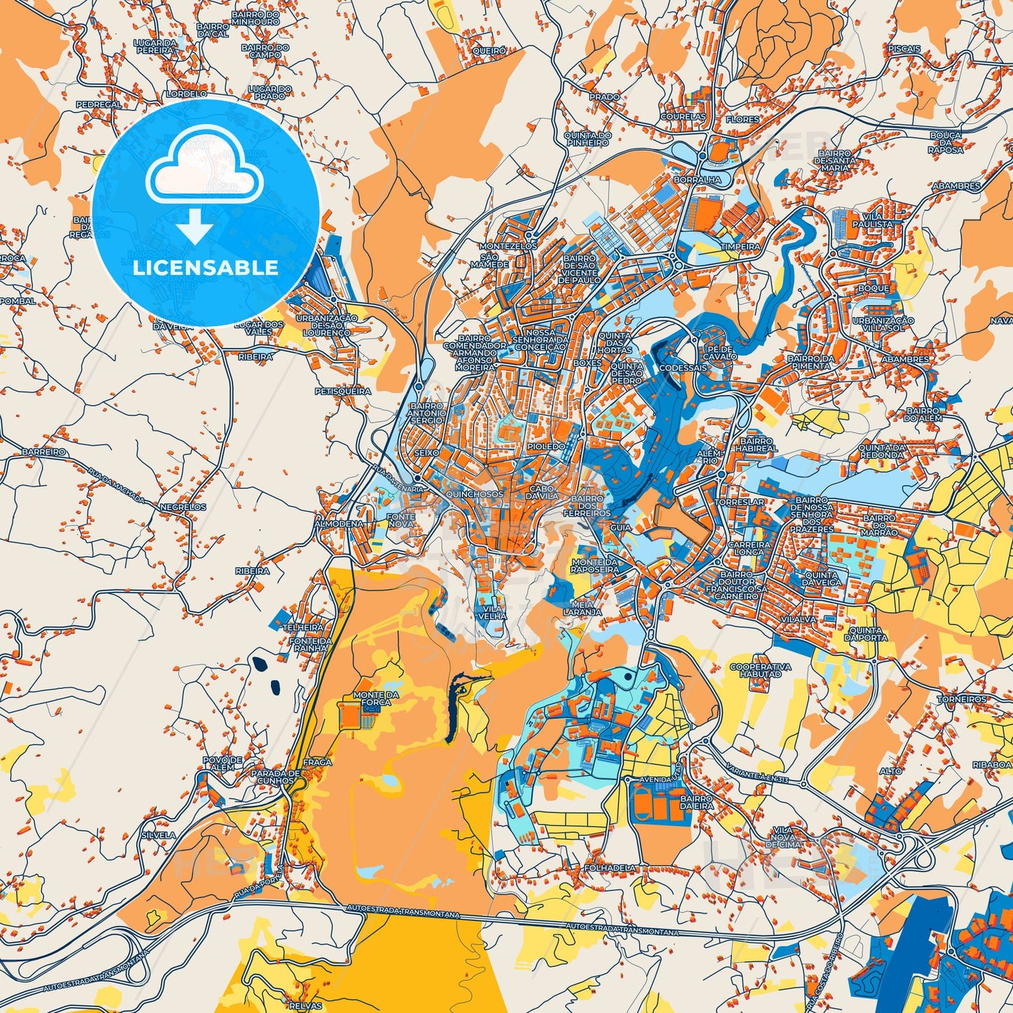 Colorful Vila Real Street Map with Labels and Buildings