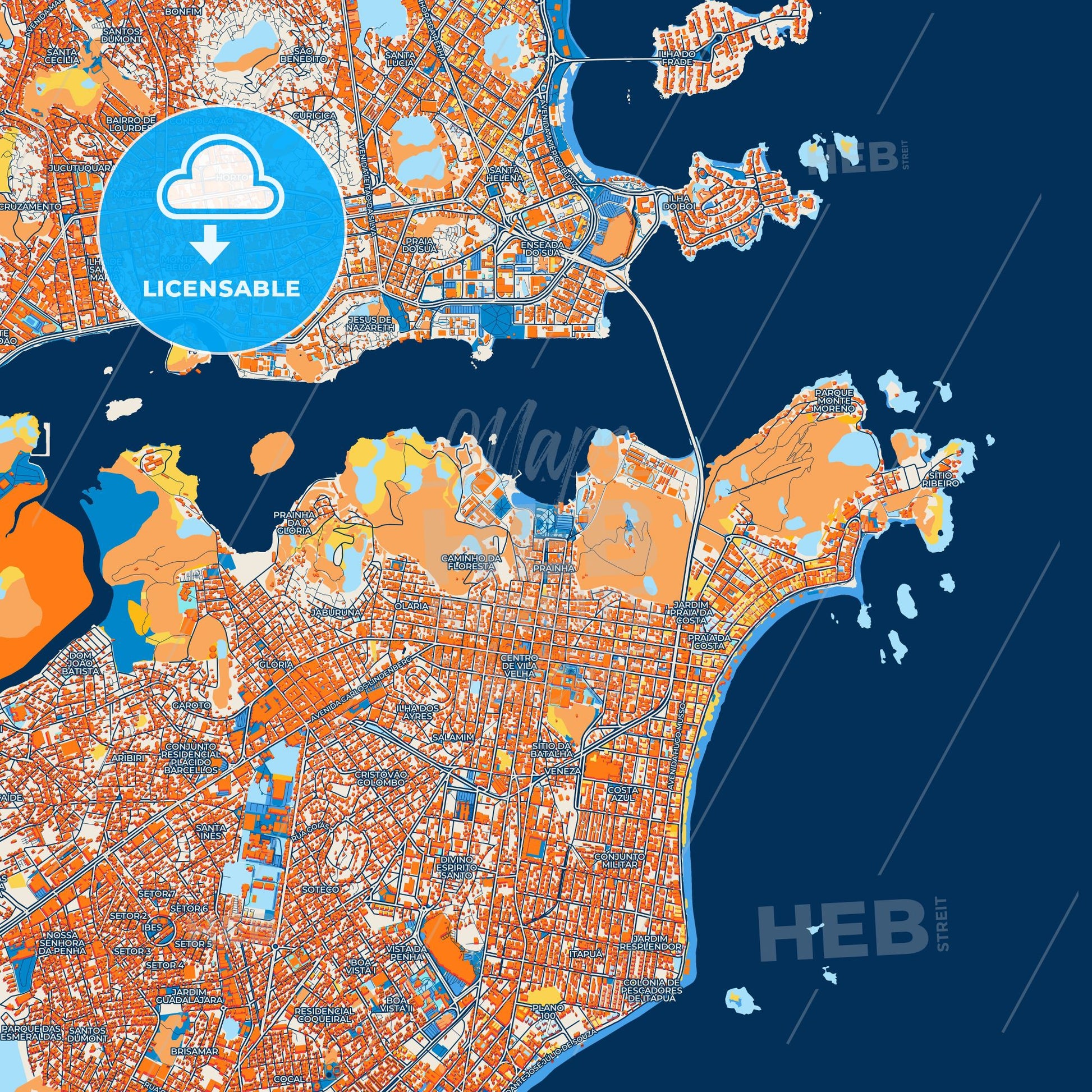 Colorful Vila Velha Street Map with Labels and Buildings