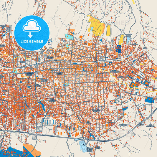 Colorful Villa Alemana Street Map with Labels and Buildings