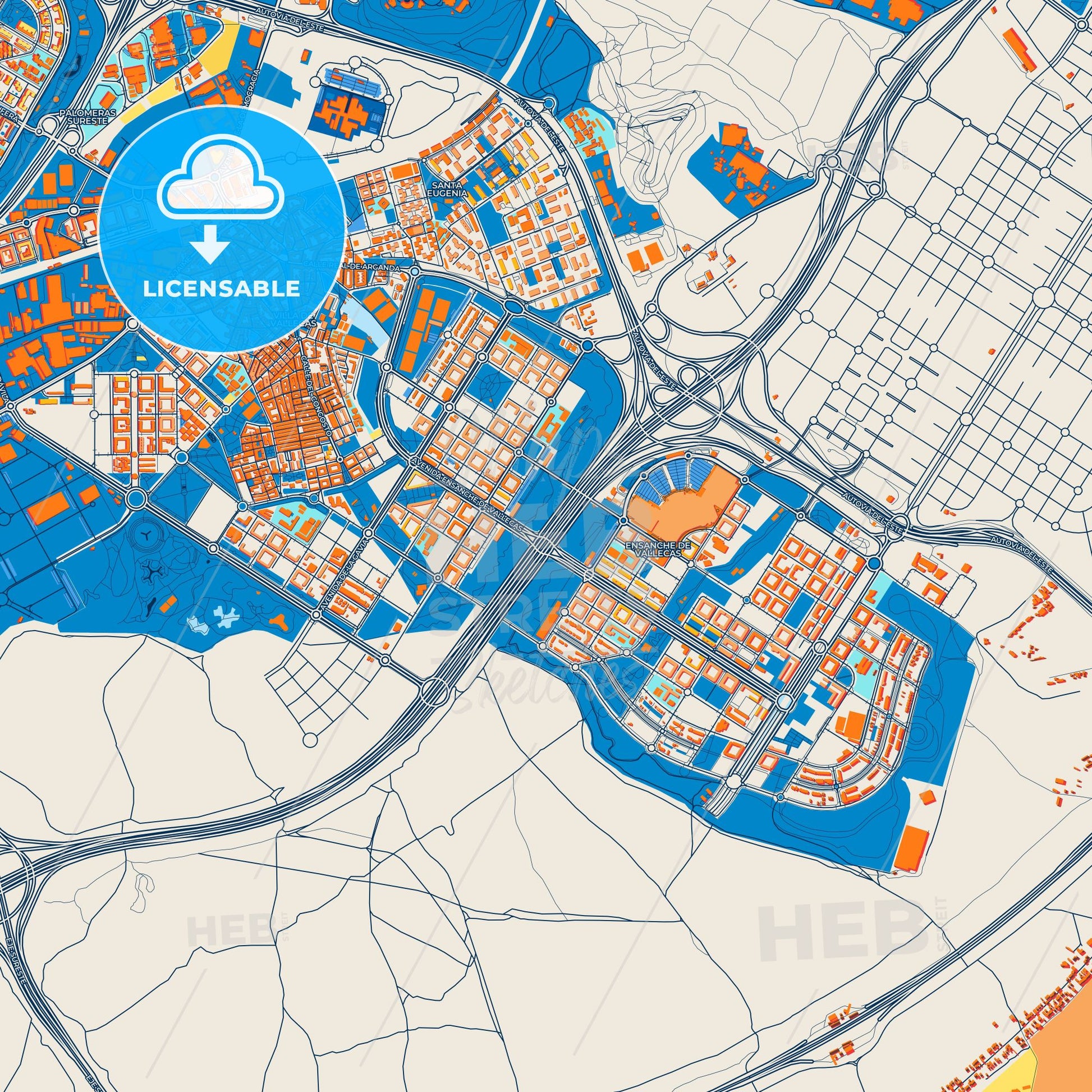 Colorful Villa de Vallecas Street Map with Labels and Buildings