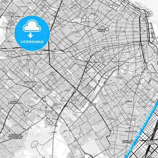 Villa Lugano, Argentina light map with streetnames, citynames and districts