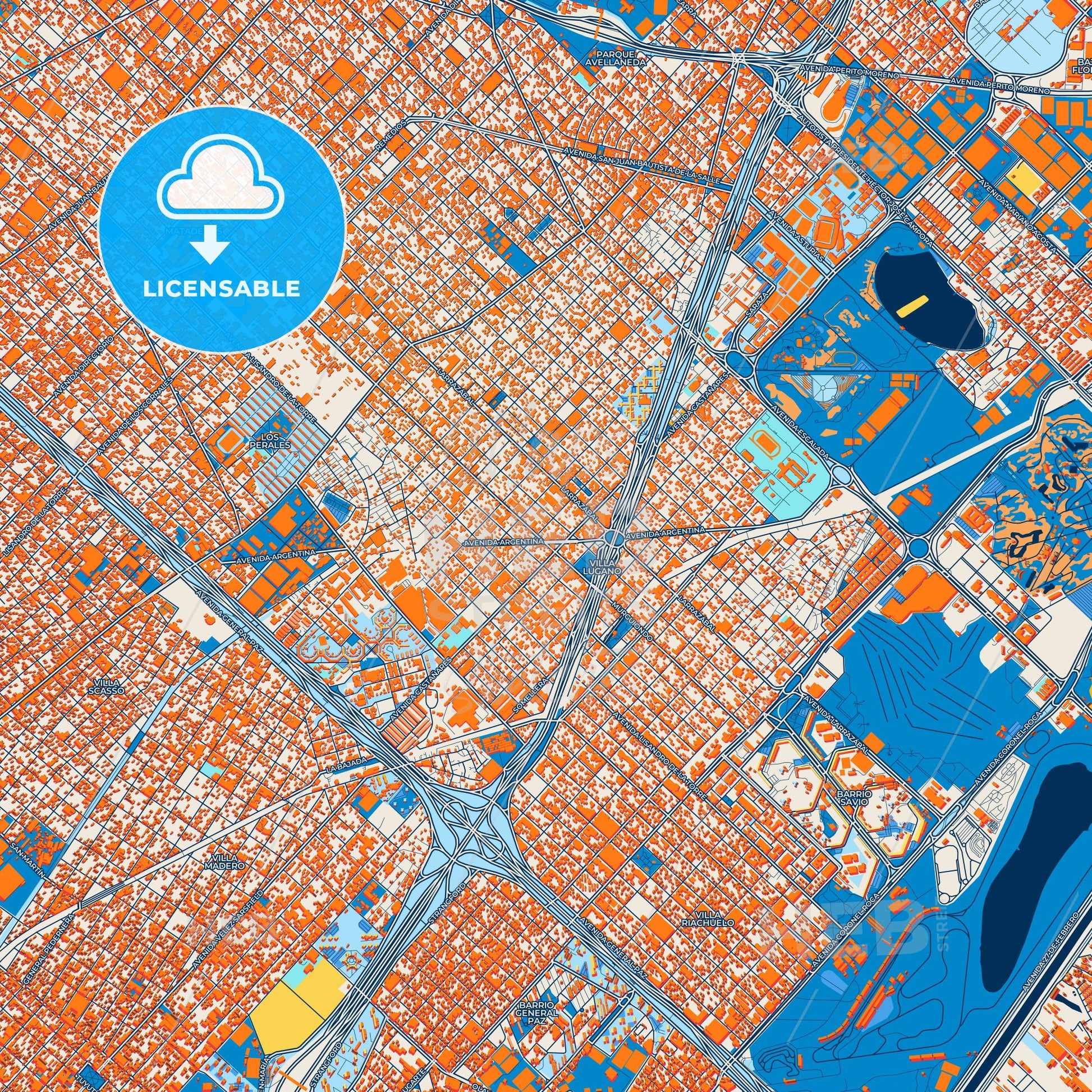 Colorful Villa Lugano Street Map with Labels and Buildings