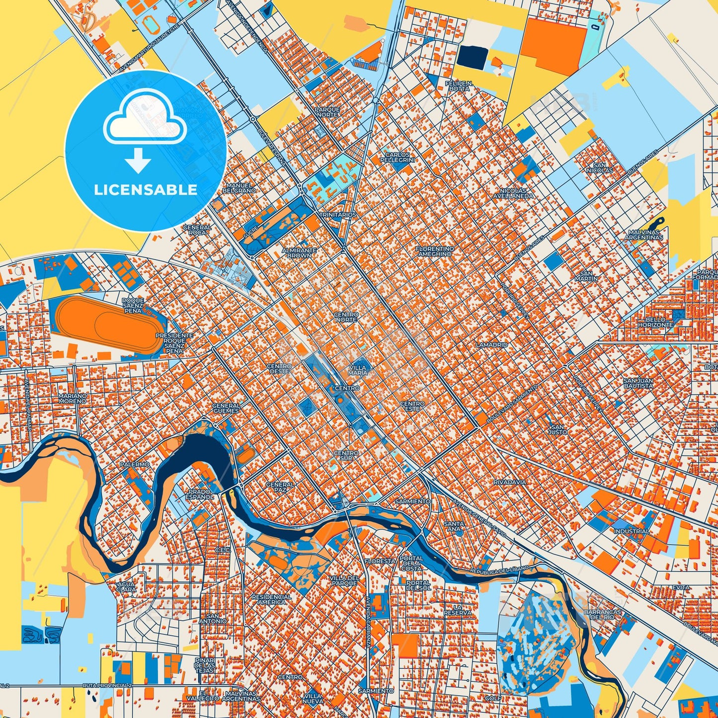 Colorful Villa Maria Street Map with Labels and Buildings