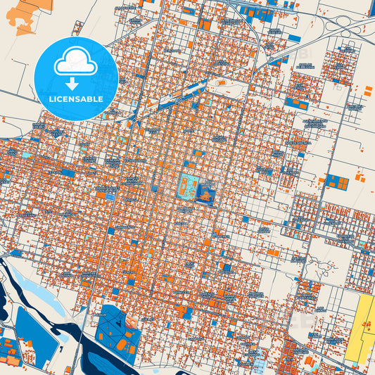 Colorful Villa Mercedes Street Map with Labels and Buildings