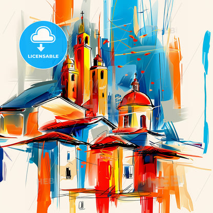 Vibrant Villavicencio, Colombia - A Painting Of A Building With Towers