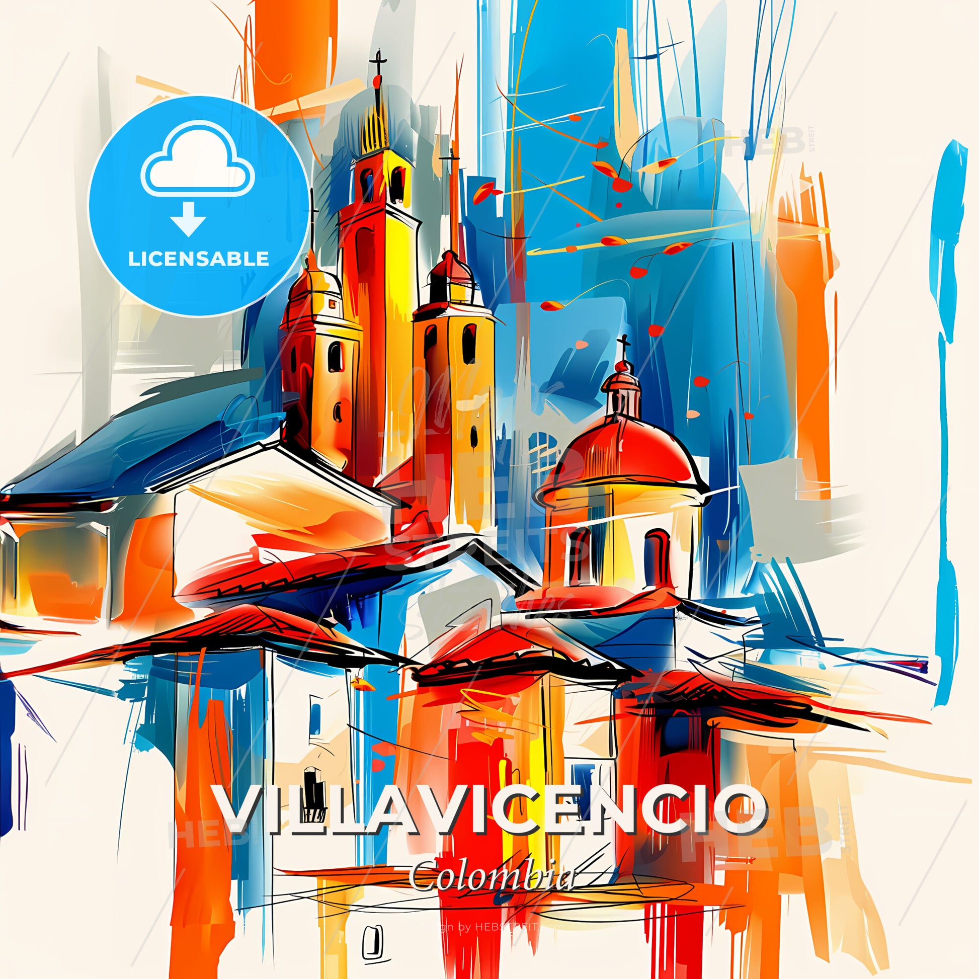 Vibrant Villavicencio, Colombia - A Painting Of A Building With Towers - Square format print template