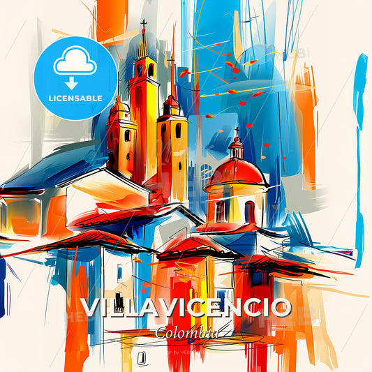 Vibrant Villavicencio, Colombia - A Painting Of A Building With Towers - Square format print template