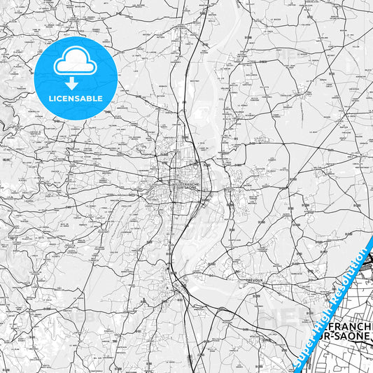 Villefranche-sur-Saône, France light map with streetnames, citynames and districts