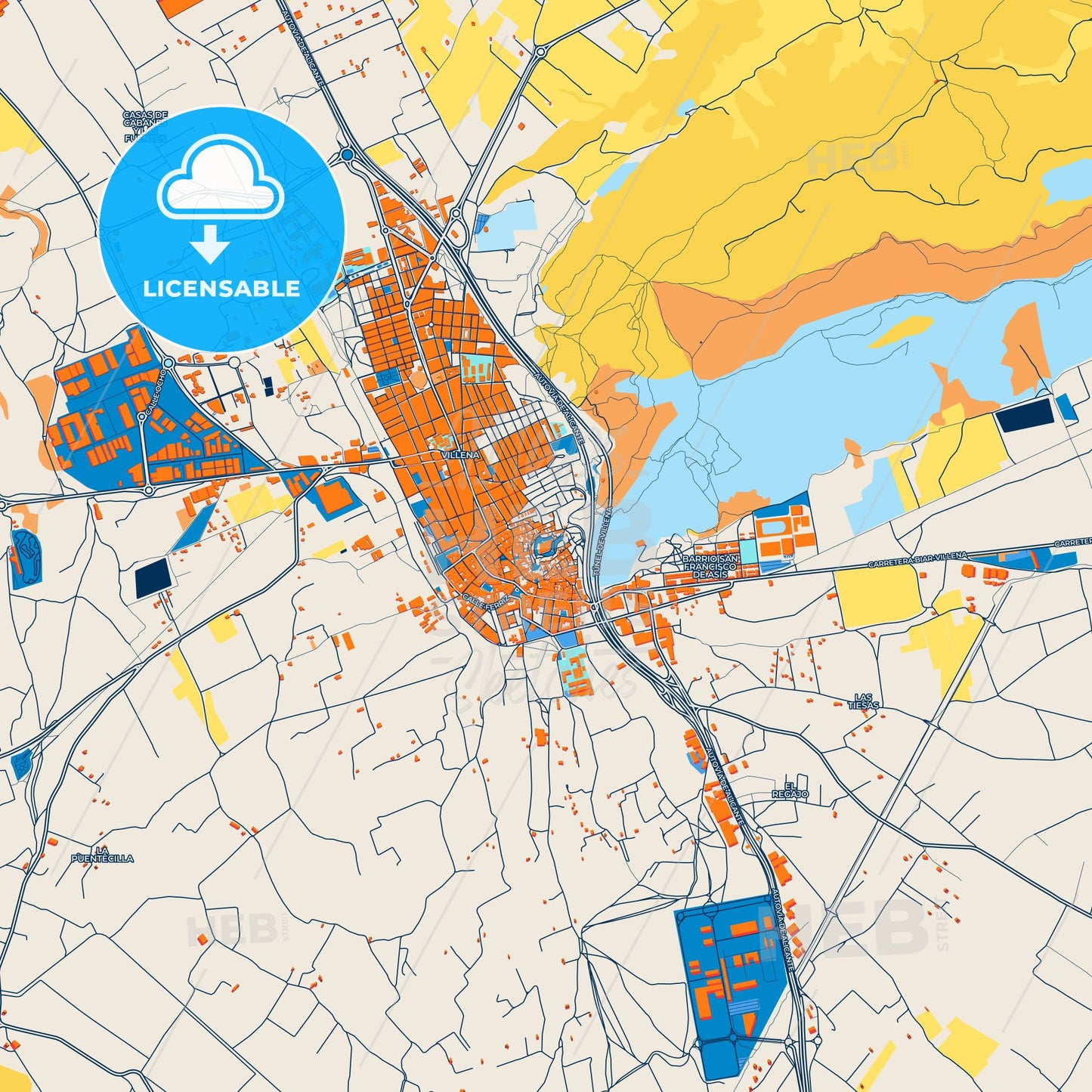Colorful Villena Street Map with Labels and Buildings