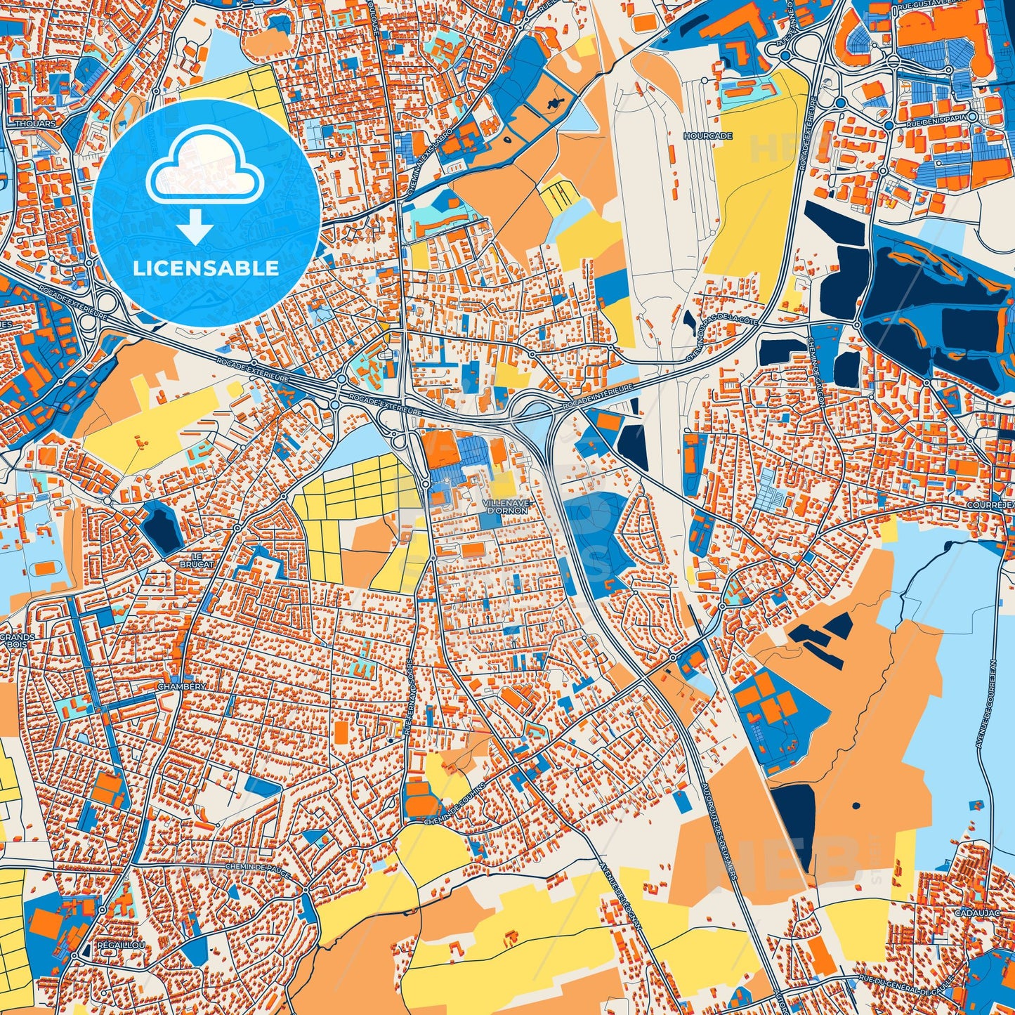 Colorful Villenave-d Ornon Street Map with Labels and Buildings