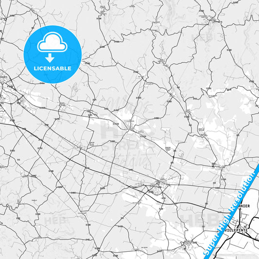 Villepinte, France light map with streetnames, citynames and districts
