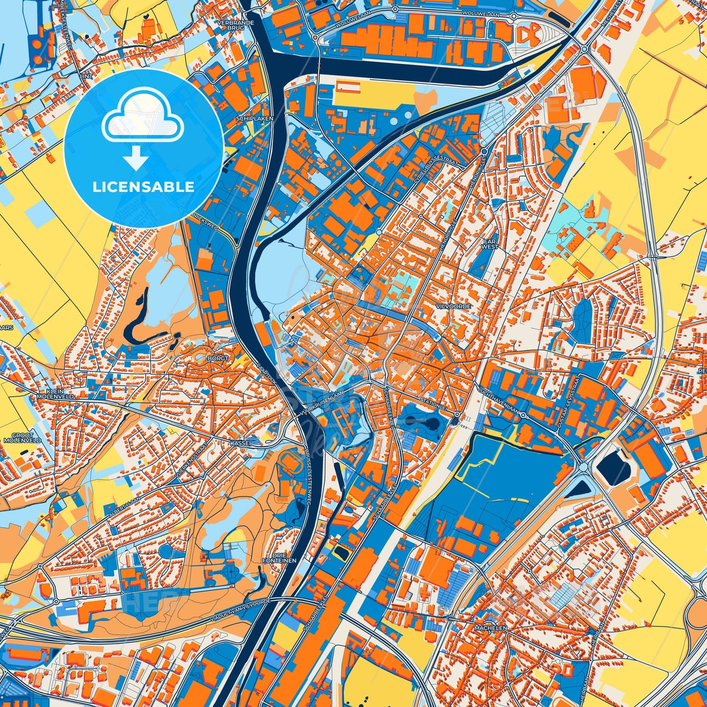 Colorful Vilvoorde Street Map with Labels and Buildings