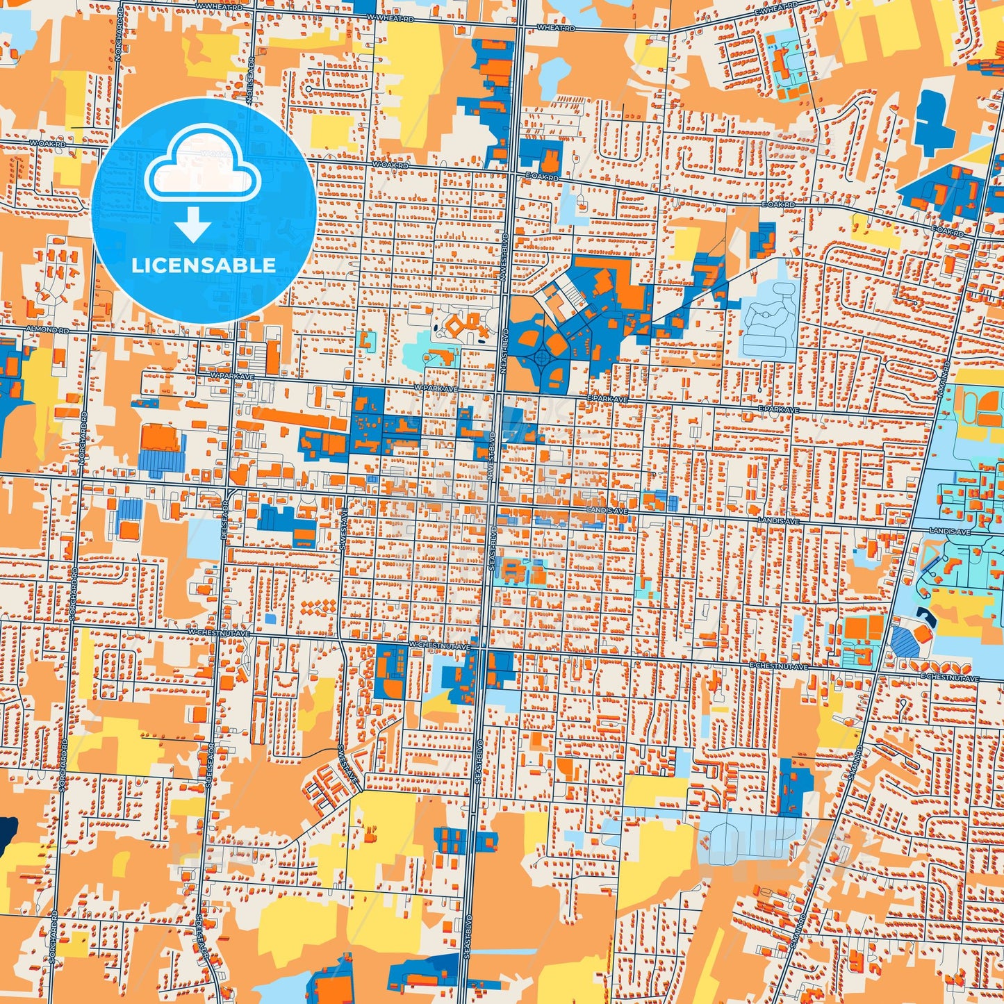 Colorful Vineland Street Map with Labels and Buildings