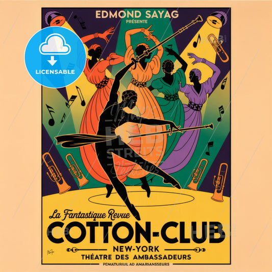 Vintage Art Deco Cotton Club Revue Poster: Dancer Silhouette & Colorful Dynamics