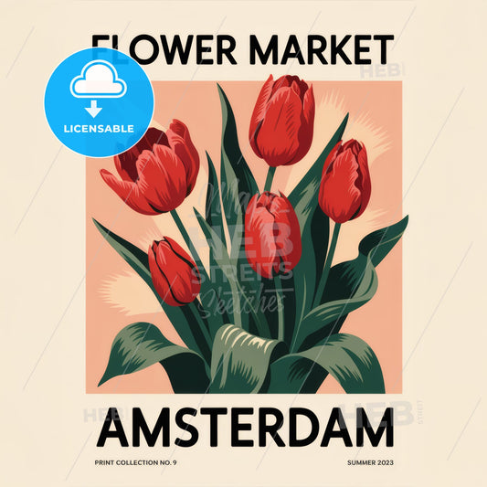 Vintage Art Deco Tulip Poster: Elegant Amsterdam Flower Market Print - No. 9