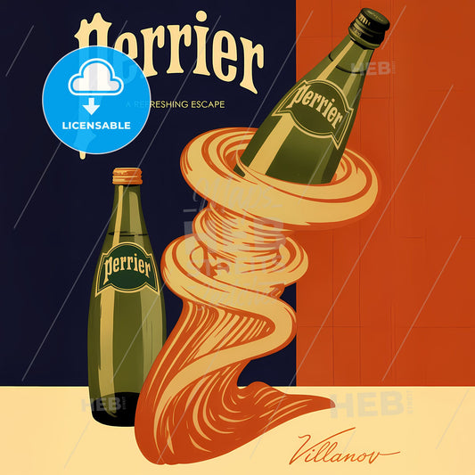 Vintage Art Nouveau Perrier Advertisement: Spiraling Elegance in Color